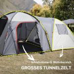 Campingtält Tunneltält Grå av Polyester och Glasfiber för 5 Personer med Sovrum och Bärväska Vattentät 2000 mm Vattenpelare Rymlig Design