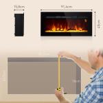 Elektrisk Eldstad Väggspis Svart av Glas och Metall för Väggmontering LED Flammeffekt 1800 W