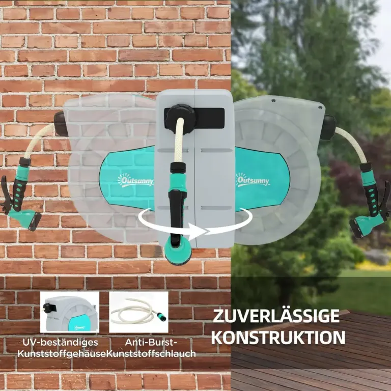 Slangupprullare Vattenslang 180° Svängbar Grön Grå 25 m