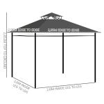 Gazebo Trädgårdstält Mörkgrå av Metall och Tyg för Trädgårdsfester 3x3m Tält med Sidovägg och Dubbeltak Väderbeständigt