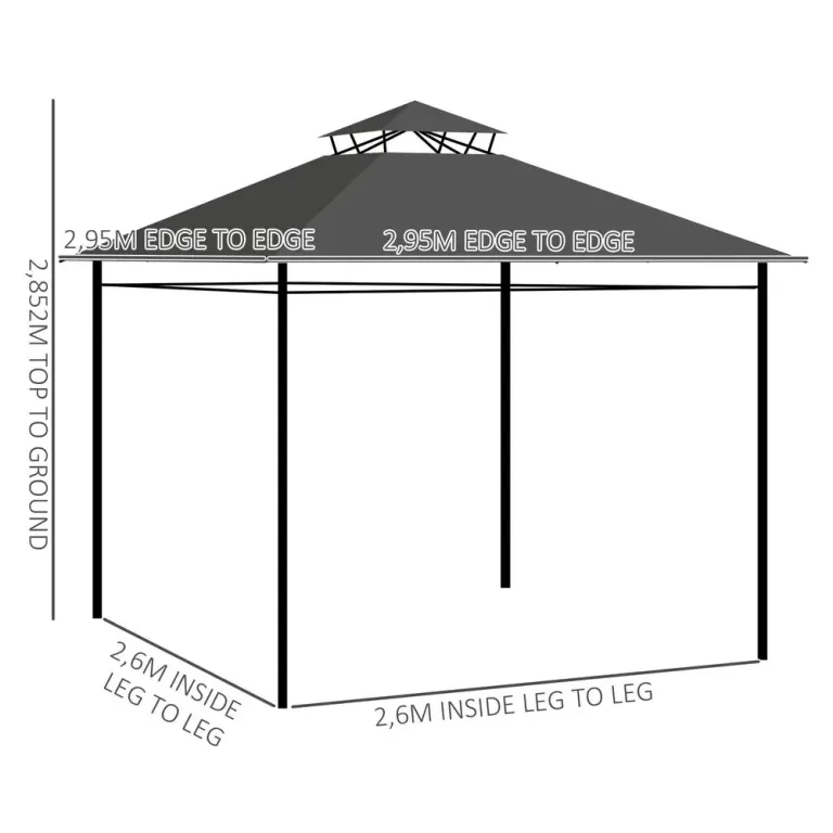 Gazebo Trädgårdstält Mörkgrå av Metall och Tyg för 3x3m