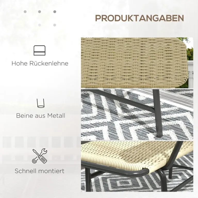 Trädgårdsbänk i Konstrotting för 2 Personer 132 cm, Khaki