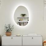 Badrumsspegel Väggspegel med Belysning Silver av Glas för Badrum Asymmetrisk LED Spegel med Anti-Dim och Minne 70 x 50 cm