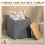 Förvaringspall Kvadratisk Grå Konstläder för Vardagsrum Sittpuff med Lock och Dold Förvaring Mjuk Fotpall och Extra Sittplats 40 x 40 x 40 cm
