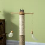 Kattmöbel med 3 Våningar, Rolig Klösmöbel med Bollbana och Klösbräda, Aktivitetscenter i Naturligt Trä, Natur, 56 cm
