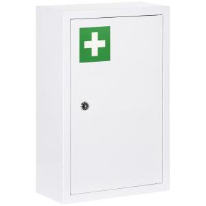 Kleankin Medicinskåp Väggskåp Vit av Kallvalsat Stål för Hem Låsbart Skåp med 3 Fack Barnsäkert 30 x 14 x 46 cm