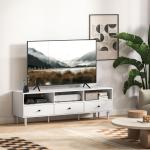 TV-Bänk TV-Skåp Lowboard Vit av Trä för Vardagsrum TV-Bord med 3 Öppna Fack och Lådor upp till 75 Tum 140 x 34 x 45 cm