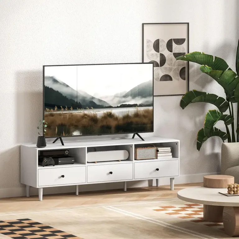 TV-Bänk TV-Skåp Lowboard Vit av Trä 140 x 34 x 45 cm