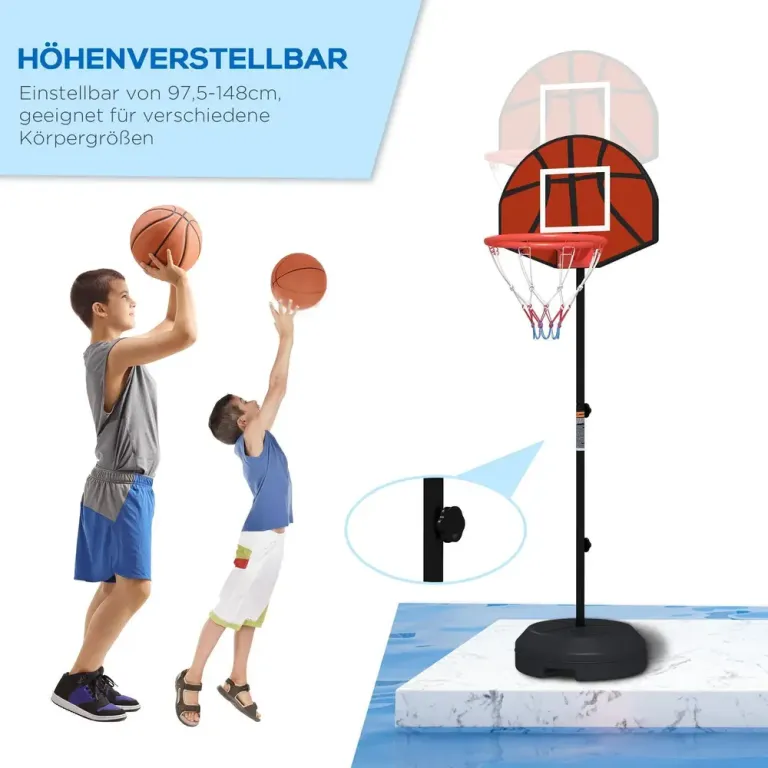 Basketkorg Basketstativ Svart Röd av Metall 129-179 cm