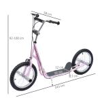 Sparkcykel med Luftdäck 16 Tum, Justerbar Skoter för Barn med Handbroms, Bekväm Körning på Alla Underlag, Rosa, 5 år+