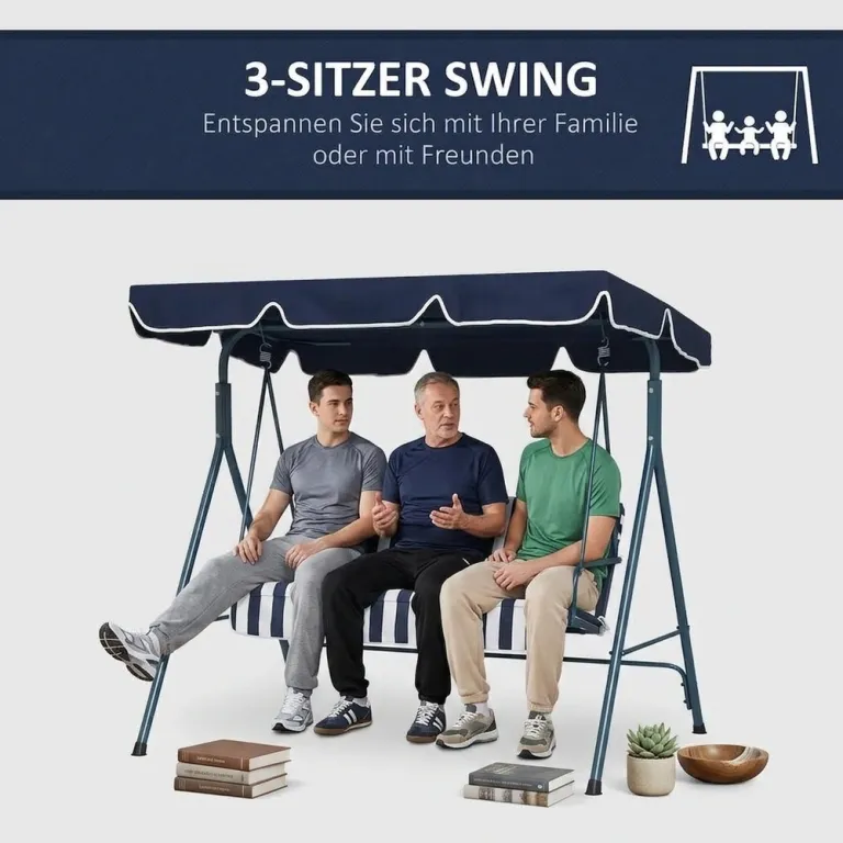Trädgårdsgunga Hammock Blå av Mesh och Stål 3-Sits