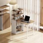 Skrivbord med Hylla Praktisk Natur Trä för Studier och Arbete Hopfällbar Design med 4 Hyllplan Platsbesparande 105x60x127 cm