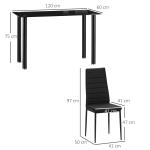 Matbord Köksbord Svart av Härdat Glas och Stål för Matsal och Kök 5-Delat Set med 4 Stolar Modernt Design