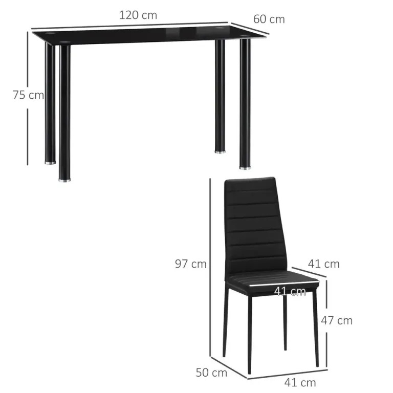 Matbord Svart av Härdat Glas och Stål 5-Delat Set