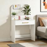 Sminkbord med Spegel Vit Spånskiva för Sovrum Kompakt Sminkbänk med 3 Lådor Modern Design
