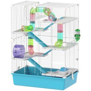 Hamsterbur Smådjursbur Ljusblå av Metall och Plast för Dvärghamstrar 6 Våningar med Rör och Tunnlar 58 x 36 x 81 cm
