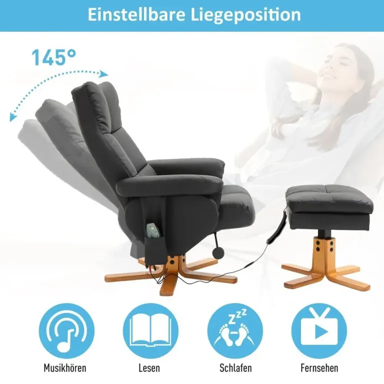 Massagestol med Fotpall och Värme Svart Konstläder