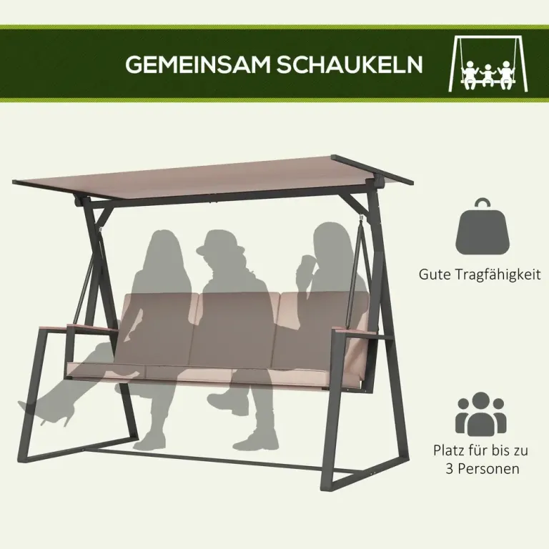 Trädgårdsgunga Gungbänk Khaki av Metall 205 x 130 x 175 cm