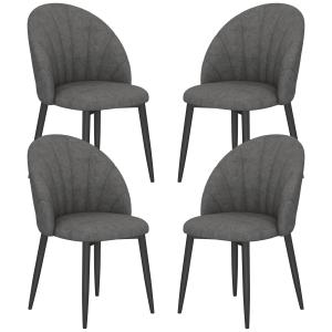 Set med 4 Köksstolar i Sammetslook med Stålben, Armlösa, Grå