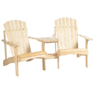 Adirondackstol för Två med Bord, Klassisk Trädgårdssoffa i Massivt Trä med Parasollhål, Bekväm Sittgrupp för Uteplatsen, Natur, 178 x 87 x 92 cm