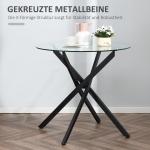 Modernt Matbord i Glas, Köksbord med Härdat Glasskiva och Metallben, för 4 Personer, 80 cm Diameter