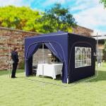 Lusthus Paviljong Pop-Up Partytält Mörkblå av Polyester och Metall för Camping och Trädgårdsfester Vintertätt Tält med 4 Sidoväggar UV50+ 3 x 3 m