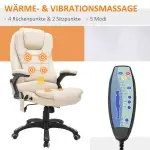 Kontorsstol Massagestol 6-Punkts Vibrationsmassage och Värmefunktion Vridbar Konstläder Beige