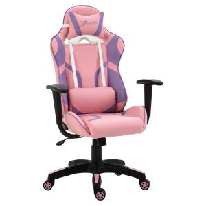 Gaming Chair Ergonomisk Kontorsstol Snurrstol Justerbar Massage Svankkudde Höjdjusterbar Rosa och Lila 69 X 56 X 125,5 Cm