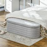 Sängbänk Förvaringsbänk Ljusgrå av Teddyfleece och Trä för Sovrum Bänk med Förvaringsutrymme Stabil 120 kg 116 x 41 x 40,5 cm