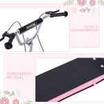 Sparkcykel med Handbroms 16 Tum, Robust Skoter för Barn med Stora Hjul, Säker Körning på Alla Underlag, Rosa, 135 x 58 x 92-100 cm, 5 år+