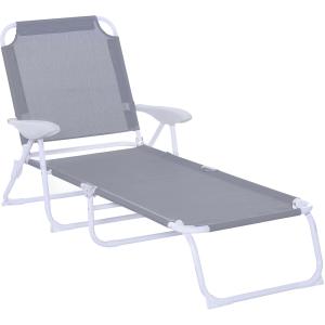 Solstol Trädgårds Solstol Hopfällbar Strandstol 4-Nivå Mesh Grå 160 X 66 X 80 Cm