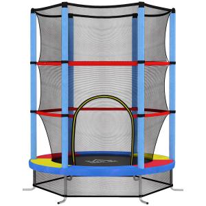 Barnstudsmatta med Skyddsnät och Gummiupphängning, upp till 45 kg, Stålram, Färgglad, Ø140x160 cm