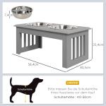 Hundskål Foderstation Grå av Rostfritt Stål för Hund och Katt Upphöjd Matplats med 2 Skålar Lättskött 58,4 x 30,5 x 25,4 cm