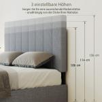 Sänggavel Justerbar Grå Linnelook för Dubbelsäng 160 cm Höjdjusterbar med Metallben Modern Sovrumsinredning