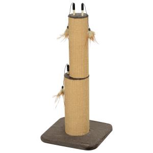 Skrapstolpe Klösmöbel Brun av Jute och Plysch för Katter 2-i-1 Liten Klösmöbel med Fjäder 78 cm