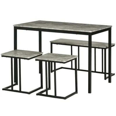 Matgrupp Köksbord Grå av Trä och Metall 4 Delar med Bord