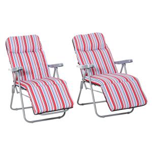 Hopfällbara Solstolar med Dynor 2-Pack, Bekväma Strandstolar med Justerbart Ryggstöd, Lättviktiga Utestolar för Camping, Röd, 60 x 75 x 65-102 cm