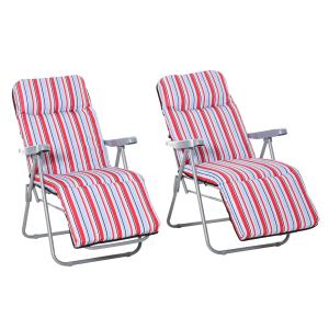 Hopfällbara Solstolar med Dynor 2-Pack, Bekväma Strandstolar med Justerbart Ryggstöd, Lättviktiga Utestolar för Camping, Röd, 60 x 75 x 65-102 cm