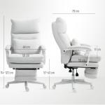 Kontorsstol Skrivbordsstol Ergonomisk Krämvit av Linnelook ve Metall för Kontor Vadderad Datorstol med Fotstöd