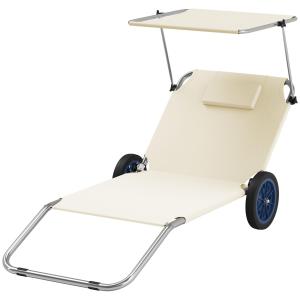 Solstol Trädgårdsstolar Set med 2 Beige av Tyg ve Metall för Trädgård ve Pool Hopfällbara Stolar med Kuddtak 120 kg