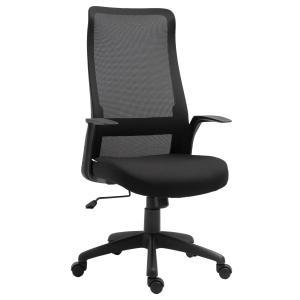 Ergonomisk Kontorsstol i Mesh, Bekväm Skrivbordsstol med Andasfunktion, Höj- och Sänkbar Snurrstol för Kontor, Svart