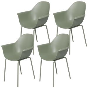 Trädgårdsstolar 4-pack med Armstöd och Väderbeständig Yta för Altan Hållbar och Stabil Grön Plast och Metall