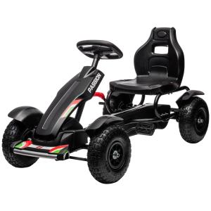 Trampbil Gokart Svart av Metall och Plast för Barn 5-12 År med Justerbar Sits och Handbroms Kettcar Pedalbil Rolig Lek