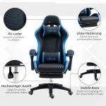 Gamingstol Skrivbordsstol Blå Svart av Konstläder för Spel och Arbete Höjdjusterbar med Svankkudde och Nackstöd Fällfunktion 120 kg
