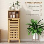 Badrumsskåp Fristående Ljusbrun Bambu för Badrum och Hall Förvaring med Öppen Hylla och Skåp Ribbad Dörr Naturmaterial