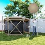 Lusthus Paviljong Sexkantig Pop-Up Khaki av Polyester och Metall för Camping och Trädgård Vattentätt Partytält 3,5 x 3 m