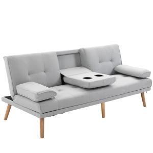 Bäddsoffa Linnetyg Modern 3-Sits Soffa som Bäddas ut Bekväm Gästsäng för Vardagsrummet Ljusgrå 181 X 77 X 72 Cm