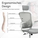 Ergonomisk Kontorsstol med Nackstöd, Bekväm Skrivbordsstol med Vippfunktion, Höj- och Sänkbar Arbetsstol, Grå, 65 x 64 x 114-122 cm