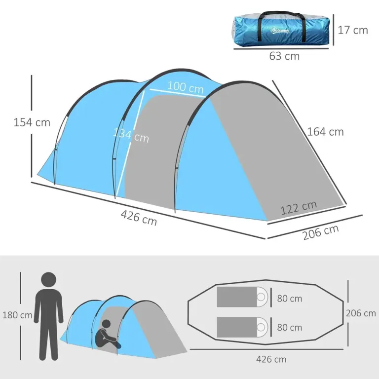 Tunneltält Campingtält Ljusblå 426 x 206 x 154 cm