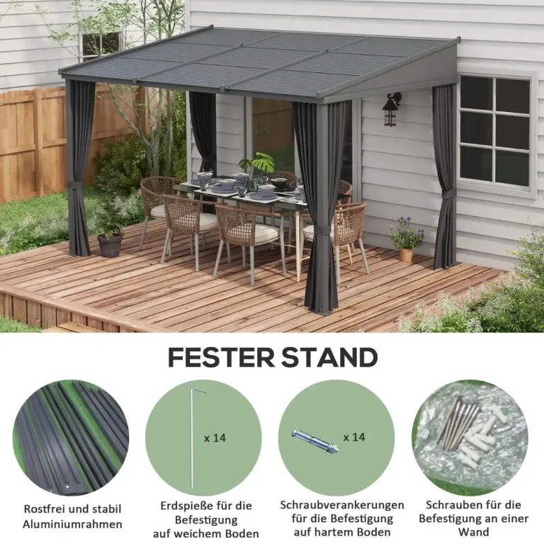 Pergola med Skjutbart Tak Trädgårdspaviljong 3,65 x 2,55 m
